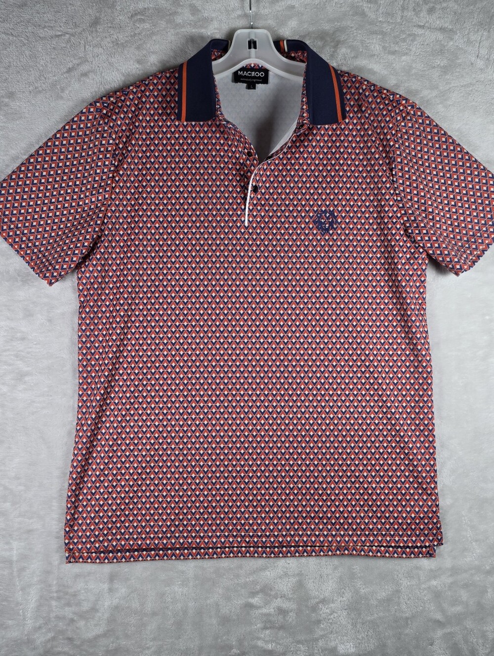 Maceoo Golf Polo Shirt Mens L Large Navy Blue Red Contrast Geometric Marthy0027